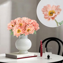 INSUNSIX 2 Bouquets Artificial Poppy Flowers 10PCS Peach Flowers Real Touch Fake Poppies for Wedding Party Office Home Decor(Peach)
