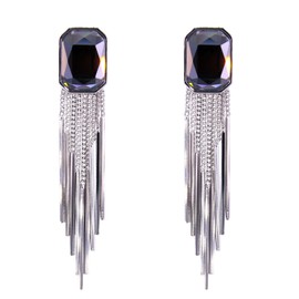 BiBeary Tassel Pendant Earrings Women's Earrings Bohemian Long Party Square Austrian Crystal 925 Sterling Silver Stud Prom, Crystal