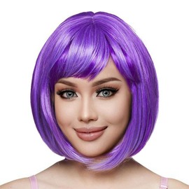 Peluca morada, Peluca Sintética Morada Para Mujer, 30 cm De Largo, Fibra Resistente Al Calor, Ideal Para Cosplay, Fiestas De Halloween, Conciertos Y Uso Diario