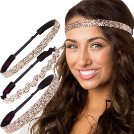 Hipsy Women's Adjustable Non Slip Skinny Wave & Wide Bling Glitter Headband Mixed 3-pack (Mixed Rose Gold)
