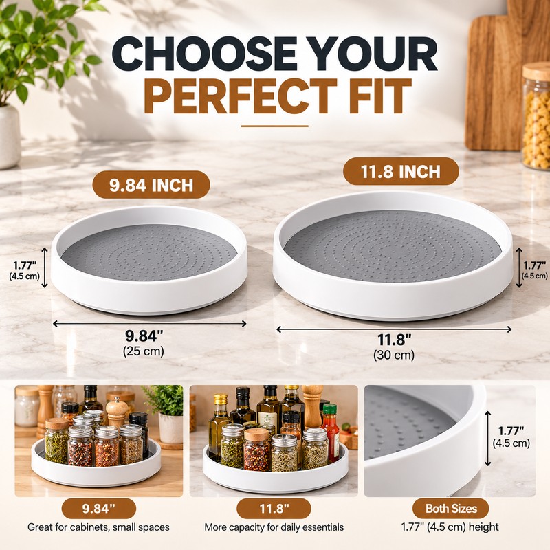 Lazy Susan Organizer, 360° Rotating Non-Slip Turntable with Raised Edge,