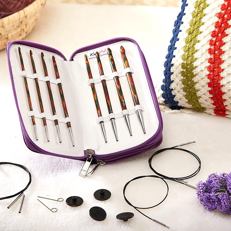 KnitPro Symfonie Tunisian Afghan Wood Crochet Hooks in Zipper Case