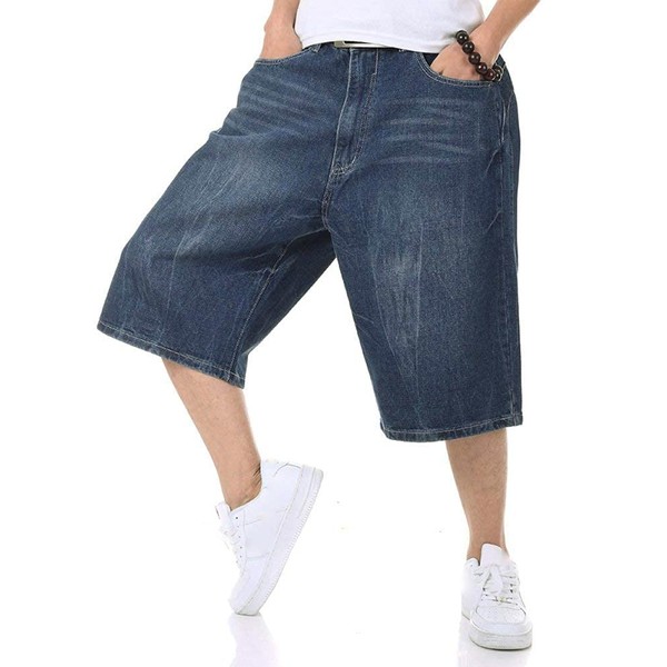 IDEALSANXUN - Pantalones cortos de mezclilla para hombre de verano, casuales, tallas grandes, Azul oscuro, 36
