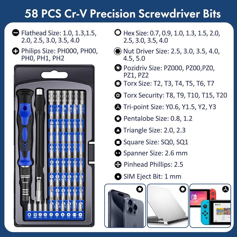 XOOL 62 in 1 Precision Screwdriver Kit, Electronics Repair Tool