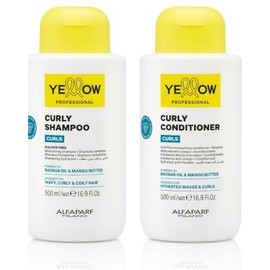 Yellow Professional Curls Kit Shampoo  Acondicionador 500 ml cu, Hidratante y Anti Frizz para Cabello Ondulado, Rizado y Afro, con Aceite de Baobab y