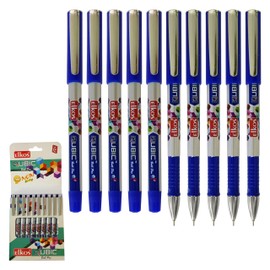 QUBIC Ballpoint Pens, BLUE, Fine Point (0.7mm), Pack of 10, Smooth Ball Pens, Comfort Grip, Ideal for School Office Home Use, iZOFAX Black Ball Pen