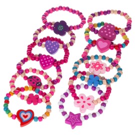 MVS Wholesale 12 x Eco Friendly Assorted Designs And Colours Of Wooden Princess Bracelets, Ideal Party Bag Fillers and Favours, Pinata Prizes, Goody Bags Etc, Multicoloured (WOODB01)