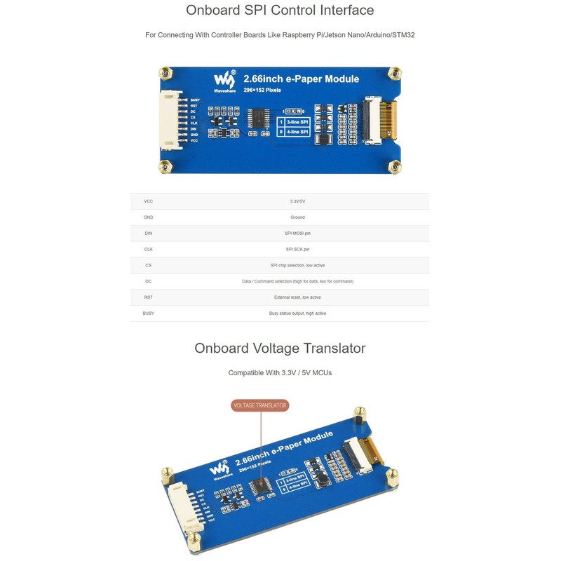 Coolwell 2.66 inch E-Paper E-Ink Display Module (B) for Raspberry
