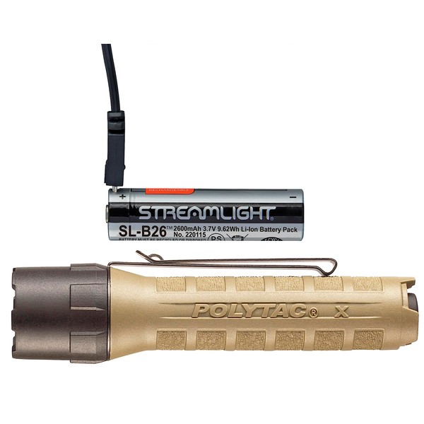Streamlight 88615 PolyTac X USB 600-Lumen Multi-Fuel Professional Tactical Flashlight, Box, Coyote