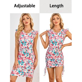 Leevuyu Women Junior Dresses for Teens Girls Summer Floral Pink Short Mini Beach Vacation Sundresses S