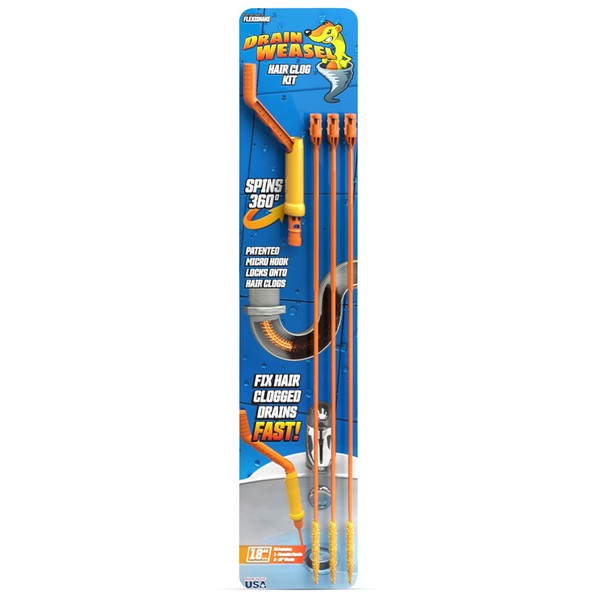 FlexiSnake Drain Weasel Clog Remover Kit Includes Rotating Handle and