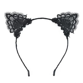 EROSPA® Cat Ears Headband Lace – Black – Carnival Fancy Dress Theme Party – Pack of 1, black