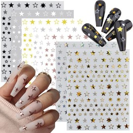 7 Sheets Star Nail Art Stickers Decal,Nail Supplies 3D Self-Adhesive Nail Decals Metallic Rose Gold Silver Black White Stars Nail Art Design Sticker for Women Girls Manicure Tips Nail Decoration