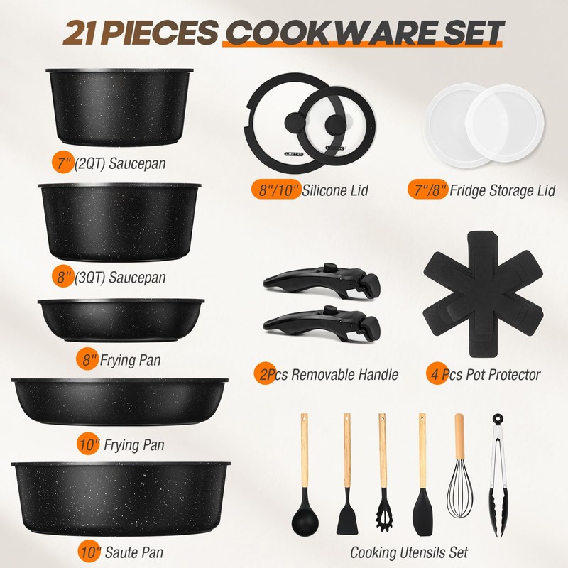 UMETRE pots and Pans Set, Nonstick Cookware Set Detachable Handle,