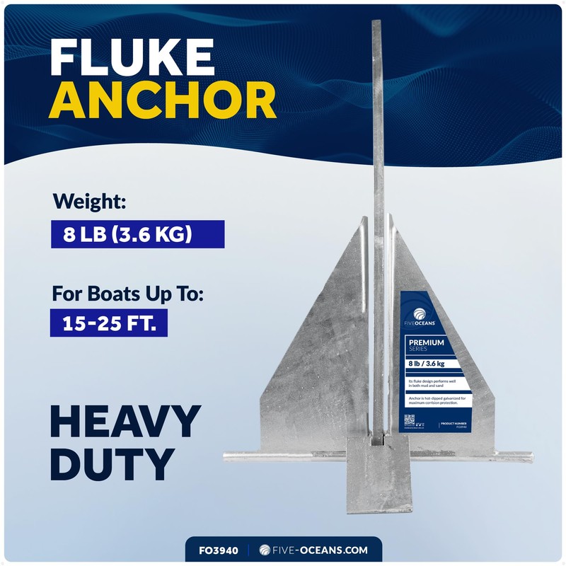 Five Oceans Boat Anchor - Fluke Anchor, 8 Lb, Galvanized