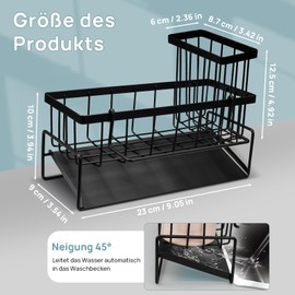 Suofuolef Sink Organiser, Black Stainless Steel Kitchen Towel Holder, Sponge Holder Organiser, Sink Caddy Organiser