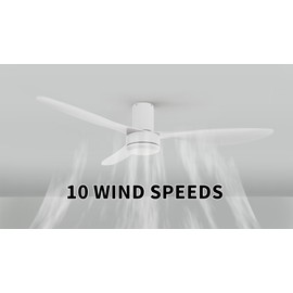 Carro 52 Inch Ceiling Fan without Lights Flush Mount, Small Ceiling Fan with Remote Low Profile, 10-Speed Reversible DC Motor, Indoor for Bedroom, White