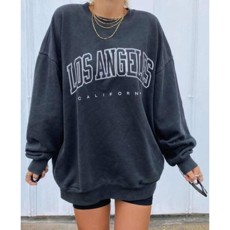 Women's Oversized Sweatshirt Los Angeles California Crewneck Long Sleeve Casual