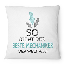 Fashionalarm Cushion "So sieht der beste Mechaniker der Weltaus" – 40 x 40 cm with filling, gift idea for car, mechanic, car screwdriver workshop, colour: white
