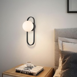 JEENKAE Mid Century Wall Light Matte Black Wall Sconces with White Globe Glass Shade, Set of 2 Vanity for Home Office, Living Room, Bathroom, Living Room