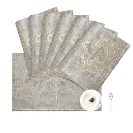 TOPLUXE Place Mats Set of 6 Jacquard Place Mats Washable 30 x 45 cm Place Mats for Dining Table Holiday Party Living Room Decoration (Light Grey)
