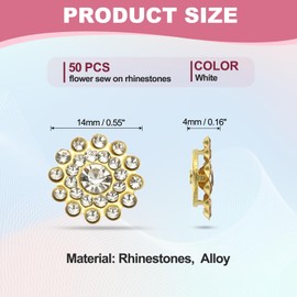 PATIKIL 50 Pcs Sew on Rhinestones, 14mm Flower Glass Rhinestones with Craft Gems Crystal Embellishments for Clothes Shoes Belt DIY Crafting Decoration, White