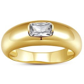 Aurelia Mae Baguette Dome Ring | CZ Set Gold Dome Ring | CZ Stacking Thick Band, Brass,Gold,Zirconia, Cubic Zirconia