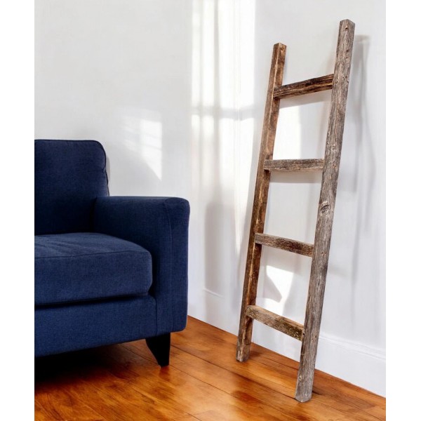 HomeRoots 48" Gray Rustic Four Step Wood Ladder Shelf