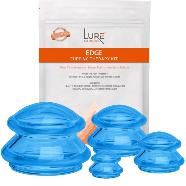 Lure Essentials Edge Cupping Set for Home Use and Massage Therapists, Silicone Cupping Sets for Cellulite Reduction and Cupping Therapy (Set of 4, Blue)