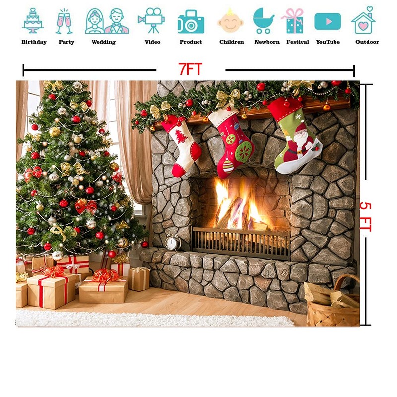 CYLYH 7x5FT Christmas Photography Backdrops Child Christmas Fireplace Decoration Background