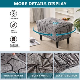 KRFOONN Ottoman Slipcovers Stretch Rectangle Footrest Stool Covers Printed Ottoman Cover for Foot Stool Furniture Protector with Non Slip Elastic Bottom(24, Large)