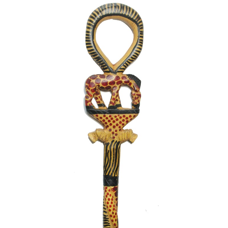 African Wood Decorative Walking Stick (Hand Made in Kenya) (Giraffe/Lion)