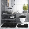 3 Piece Thicken 0.4" Bath Mat Set, Black Bathroom Rug,