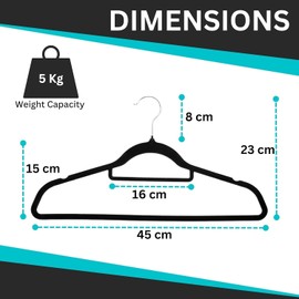 20 Velvet Non-Slip Hangers with 360° Swivel Hook – Space-Saving 0.6 cm Thick and 45 cm Long, Ideal for Coats, Dresses, and Trousers, Includes Tie Bar. (20, 20 Pack Black)