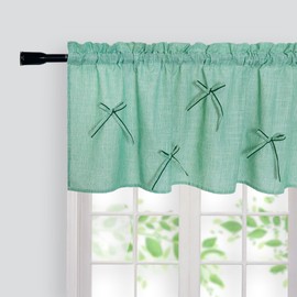 Siyykay Handmade Bow Valance, Cotton Blend Green Valances for Windows, Curtains for Girls Bedroom and Living Room, W52XL18inch(Green Bow)