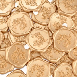 Yoption Eucalyptus Wax Seal Stickers, 50 Pack Light Gold Wax Seal Stickers Self Adhesive Envelope Seals for Wedding Party Birthday Christmas