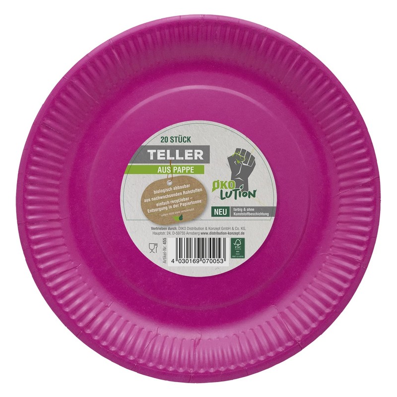 Ökolution Pack of 20 Disposable Paper Plates Colourful Round Sustainable