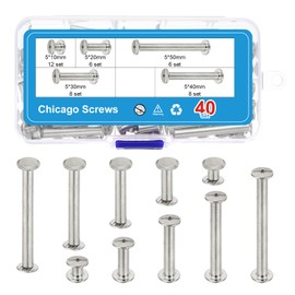 PATIKIL 80Sets Chicago Screws, M5 x 10/20/30/40/50mm Carbon Steel Chicago Screw Phillips Binding Post Screw Rivets for Leather Belt Scrapbook, Silver