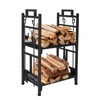 COOBL Firewood Rack Holder with Fireplace Tools,Brush, Shovel, Tong, Hook,Metal