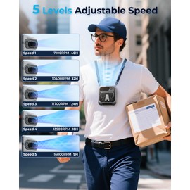 Portable Waist Fan 10000mAh Rechargeable, Belt Fan with 5 Speeds Powerful Upto 40H Cooling, Hands-Free Shirt Fans with LED Display & Flashlight for Outdoor, Jobsite, Farms, Traveling -Grey