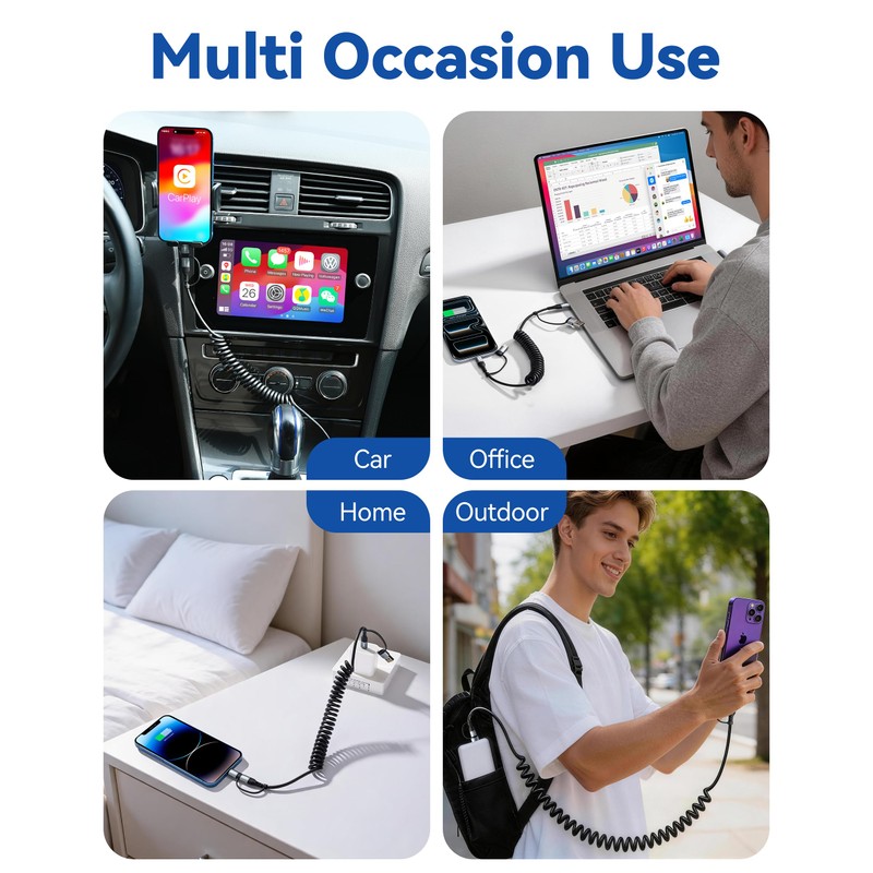 Cavo a Spirale USB A a USB C,60W Cavetto USB