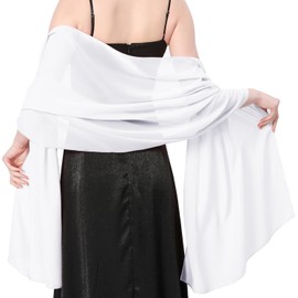 Stole Women's Chiffon Summer Scarf Women's Festive Stole for Evening Dress or Wedding Dress, White