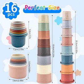 2 Set Stacking Cups, Toys for Toddlers 1-3 Year Old Stack and Count, Colorful Baby Stacking Water Set, Stackable Cups for Learning, Toddler Water Table Toy, Baby Bath Toy, Toddler Cup Toys (16 Count)