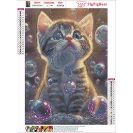 pigpigboss - Kit de pintura de diamantes de burbujas para adultos, taladro redondo completo 5D, lindo gatito con puntos de diamante para principiantes, pintura colorida de burbujas de gato con