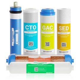 Replacement Filters for 6 Stage RO DI System w/ 50 GPD Membrane - Sediment, GAC, CTO, Post-Carbon, Mixed Bed DI, 10 inch Standard Size Water Filters