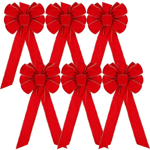 Christmas Bows Red Velvet Bows Gold Wired Edge Riibon Bows Christmas Wreath Bows for Christmas Home Decor Christmas Tree Decoration (6)