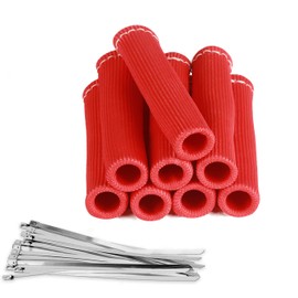 Titanium Spark Plug Wire Sheathing Thermal Protection Insulation Sleeve, 800 Degree Heat Shield Package 6 Inch for Automotive Trucks 8PCS with 16pcs Wire Ties (RED)