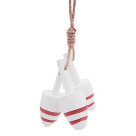 Wooden 3 Piece Red and White Buoy Ornament, Christmas Decoration, Nautical Theme, 6.5 Inches