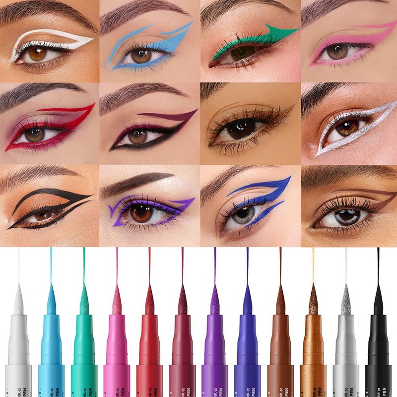 MIRUOKOU Multi-Color Eyeliner 12 Colors Liquid Color Eyeliner, Ultra-Fine, Waterproof