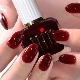 NovaCharm Cherry Red Nail Polish - 12ml Dark Red Nail Polish - High Glossy Jelly Nail Polish - Wine Red Fast Drying Nail Polish - Long Lasting Sheer Red Nail Polish No UV LED for Women Girls